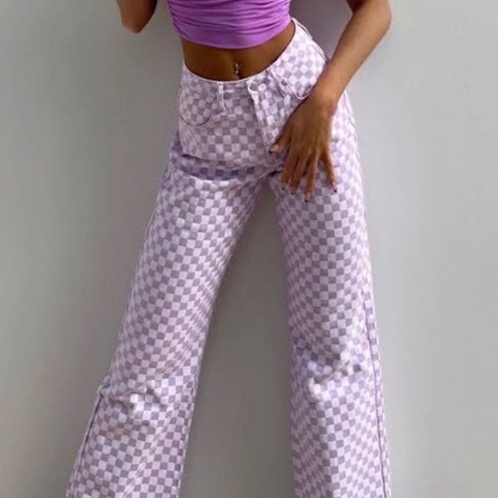 TIGER MIST (XS) LILAC CHECKERED PANTS NWT